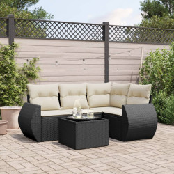 5 Pcs conjunto sofás de jardim com almofadões vime PE preto