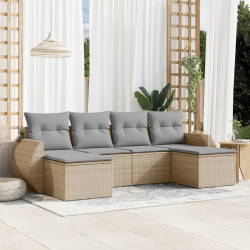 6 Pcs conjunto de sofás p/ jardim com almofadões vime PE bege