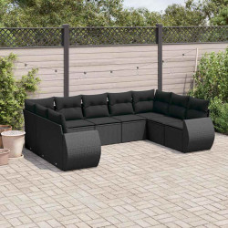 9 Pcs conjunto de sofás p/ jardim c/ almofadões vime PE preto