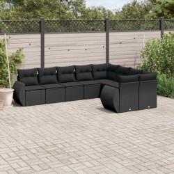 9 Pcs conjunto de sofás p/ jardim c/ almofadões vime PE preto