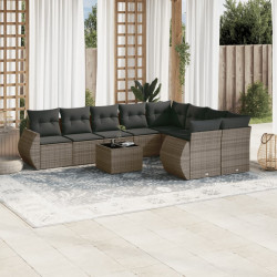 10 Pcs conjunto sofás de jardim c/ almofadões vime PE cinzento