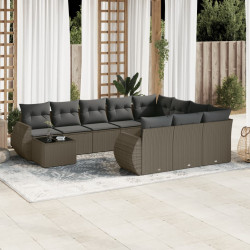 11 Pcs conjunto sofás de jardim c/ almofadões vime PE cinzento