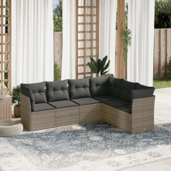6 Pcs conjunto sofás de jardim com almofadões vime cinzento