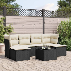 7 Pcs conjunto de sofás p/ jardim c/ almofadões vime PE preto
