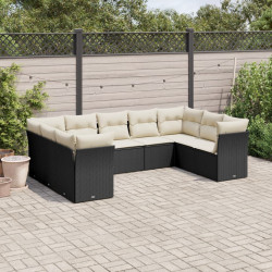 9 Pcs conjunto de sofás p/ jardim c/ almofadões vime PE preto
