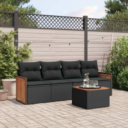 5 Pcs conjunto sofás de jardim com almofadões vime PE preto