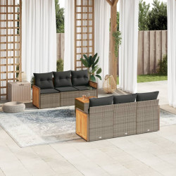 7 Pcs conjunto sofás p/ jardim c/ almofadões vime PE cinzento