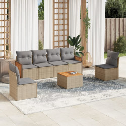 7 Pcs conjunto de sofás p/ jardim com almofadões vime PE bege