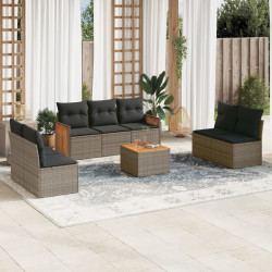8 Pcs conjunto sofás de jardim c/ almofadões vime PE cinzento