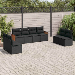 8 Pcs conjunto sofás de jardim com almofadões vime PE preto