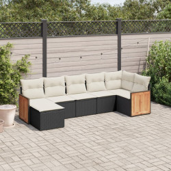 7 Pcs conjunto de sofás p/ jardim c/ almofadões vime PE preto