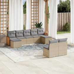 9 Pcs conjunto de sofás p/ jardim com almofadões vime PE bege