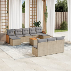 11 Pcs conjunto sofás de jardim c/ almofadões vime PE bege