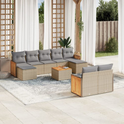 10 Pcs conjunto de sofás p/ jardim com almofadões vime PE bege