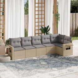 6 Pcs conjunto de sofás p/ jardim com almofadões vime PE bege