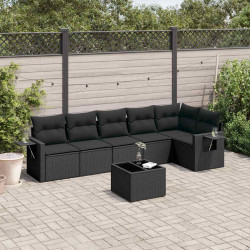 7 Pcs conjunto de sofás p/ jardim c/ almofadões vime PE preto