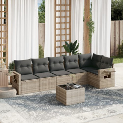 7 Pcs conj. sofás jardim com almofadões vime PE cinzento-claro