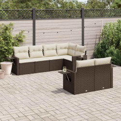 7 Pcs conjunto de sofás jardim c/ almofadões vime PE castanho