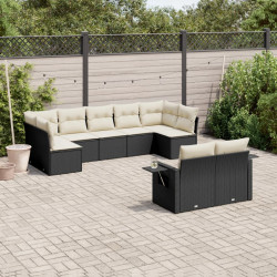 9 Pcs conjunto de sofás p/ jardim c/ almofadões vime PE preto