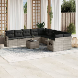11 Pcs conjunto sofás de jardim c/ almofadões vime PE cinzento