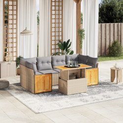 7 Pcs conjunto de sofás p/ jardim com almofadões vime PE bege