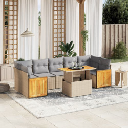 8 Pcs conjunto de sofás p/ jardim com almofadões vime PE bege