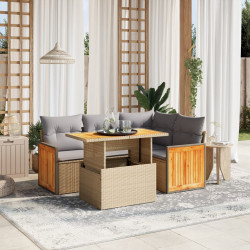 5 Pcs conjunto de sofás p/ jardim com almofadões vime PE bege