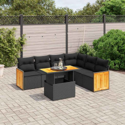 7 Pcs conjunto de sofás p/ jardim c/ almofadões vime PE preto