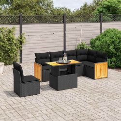 7 Pcs conjunto de sofás p/ jardim c/ almofadões vime PE preto