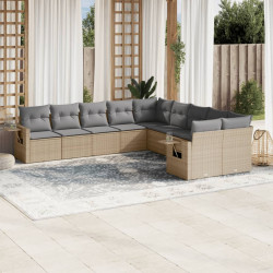 10 Pcs conjunto de sofás p/ jardim com almofadões vime PE bege