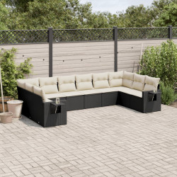 10 Pcs conjunto sofás de jardim c/ almofadões vime PE preto