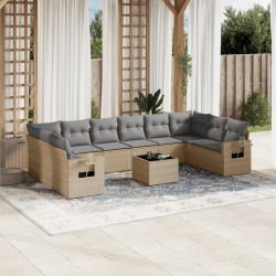 11 Pcs conjunto sofás de jardim c/ almofadões vime PE bege