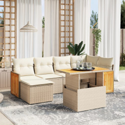 7 Pcs conjunto de sofás p/ jardim com almofadões vime PE bege