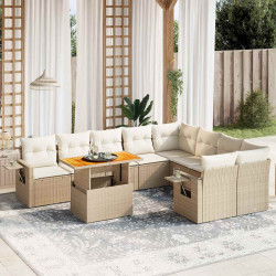10 Pcs conjunto de sofás p/ jardim com almofadões vime PE bege