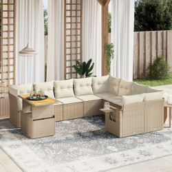 10 Pcs conjunto de sofás p/ jardim com almofadões vime PE bege