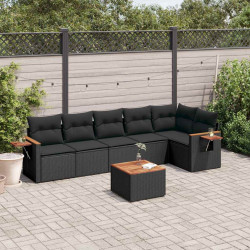 7 Pcs conjunto de sofás p/ jardim c/ almofadões vime PE preto
