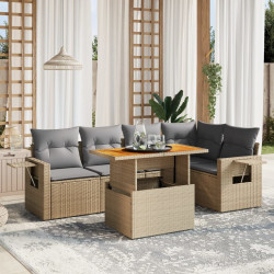 6 Pcs conjunto de sofás p/ jardim com almofadões vime PE bege