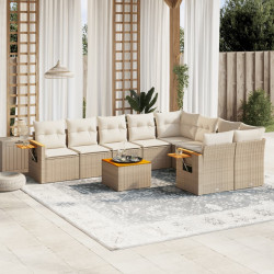 10 Pcs conjunto de sofás p/ jardim com almofadões vime PE bege