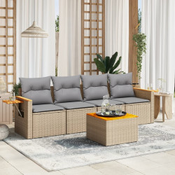 5 Pcs conjunto de sofás p/ jardim com almofadões vime PE bege