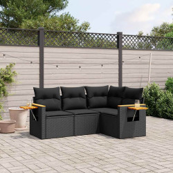 4 Pcs conjunto de sofás para jardim c/ almofadões vime PE preto