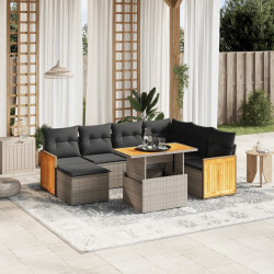 8 Pcs conjunto sofás de jardim c/ almofadões vime PE cinzento