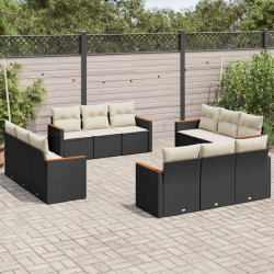 12 Pcs conjunto de sofás de jardim c/ almofadões vime PE preto