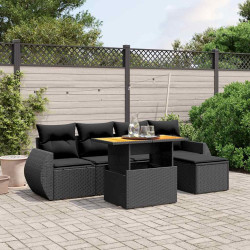 6 Pcs conjunto sofás de jardim c/ almofadões vime PE preto
