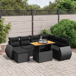 8 Pcs conjunto sofás de jardim com almofadões vime PE preto