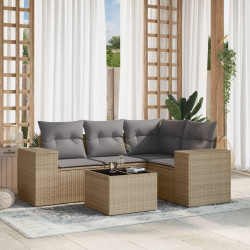 5 Pcs conjunto de sofás p/ jardim com almofadões vime PE bege