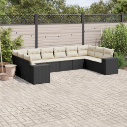 10 Pcs conjunto sofás de jardim c/ almofadões vime PE preto