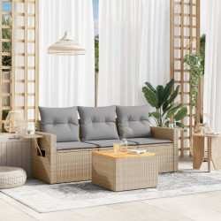 4 Pcs conjunto de sofás para jardim c/ almofadões vime PE bege