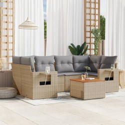 7 Pcs conjunto de sofás p/ jardim com almofadões vime PE bege