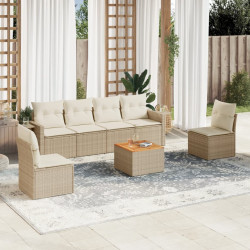 7 Pcs conjunto de sofás p/ jardim com almofadões vime PE bege