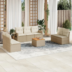 8 Pcs conjunto de sofás p/ jardim com almofadões vime PE bege